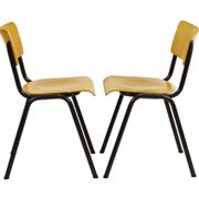Vintage School Canteen Chairs 1970s Wood and Metal Set of 4