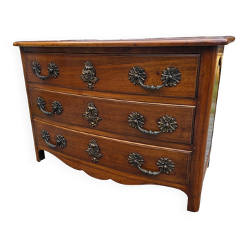 Curved Louis XV style chest of drawers in solid walnut