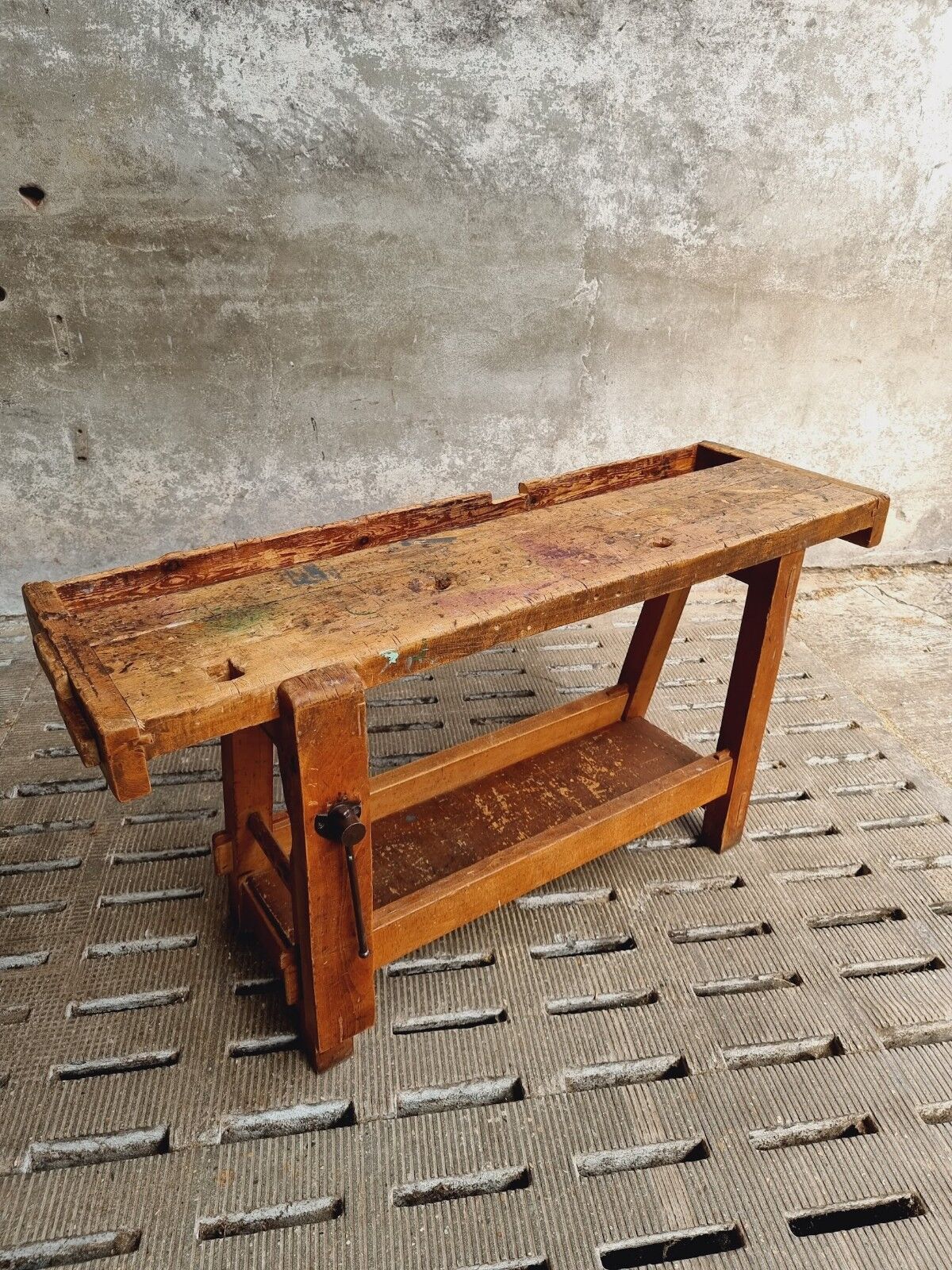 Old workbench beech side table bathroom furniture