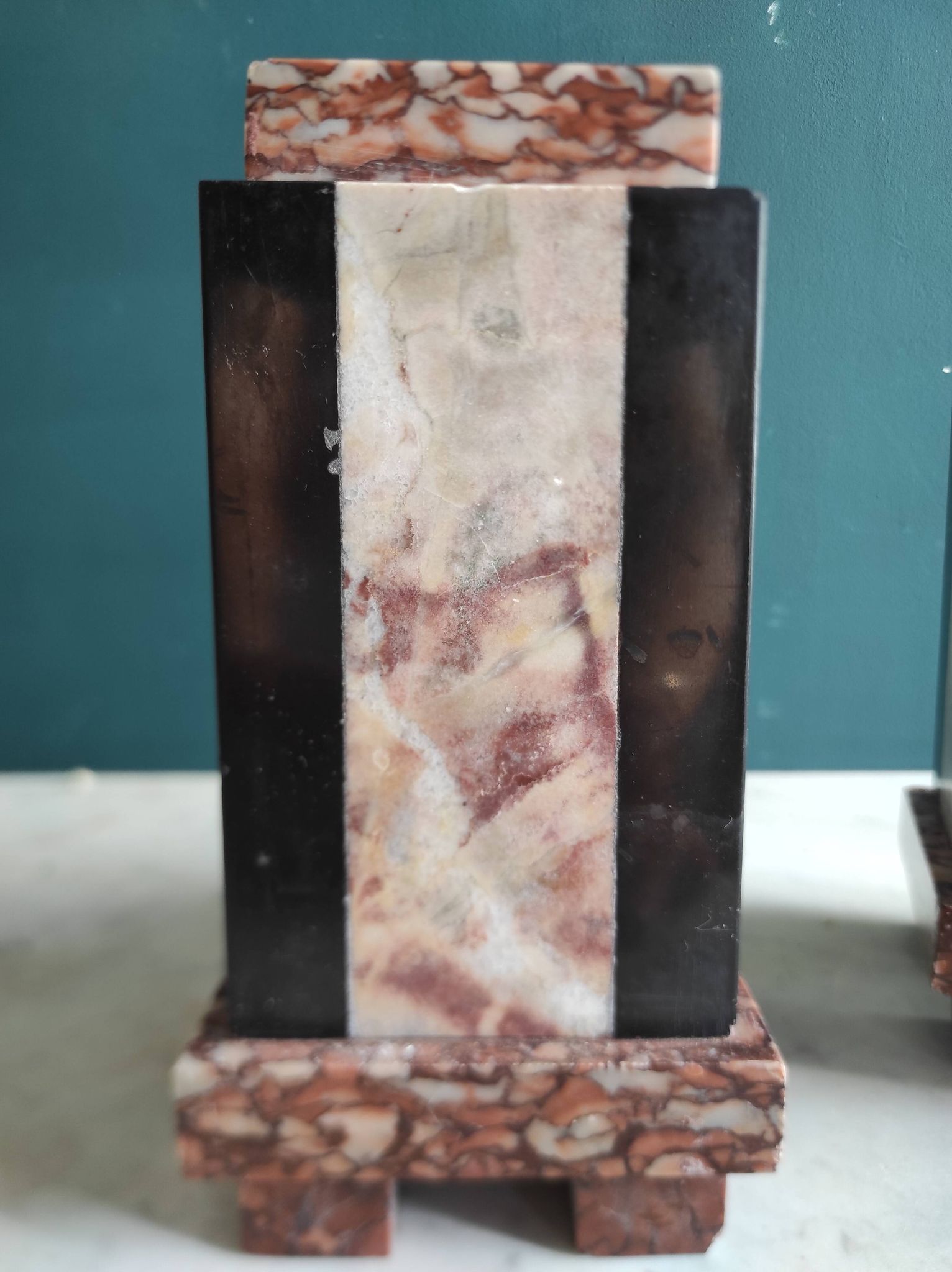 Pair of French vintage marble bookends, art Deco