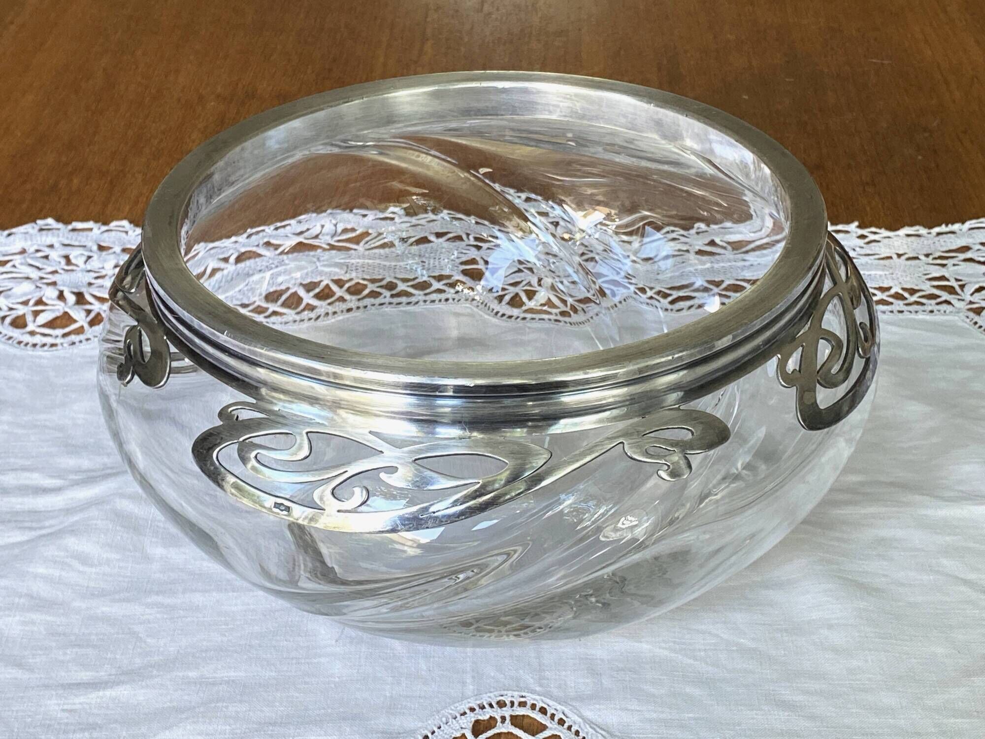Art Nouveau crystal and silver-plated metal bowl and salad bowl, 1900
