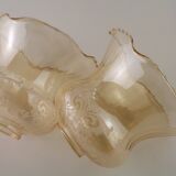 Set of 2 Vintage Glass Bell Shades in Smoked Amber Glass with Scroll Motif 5597