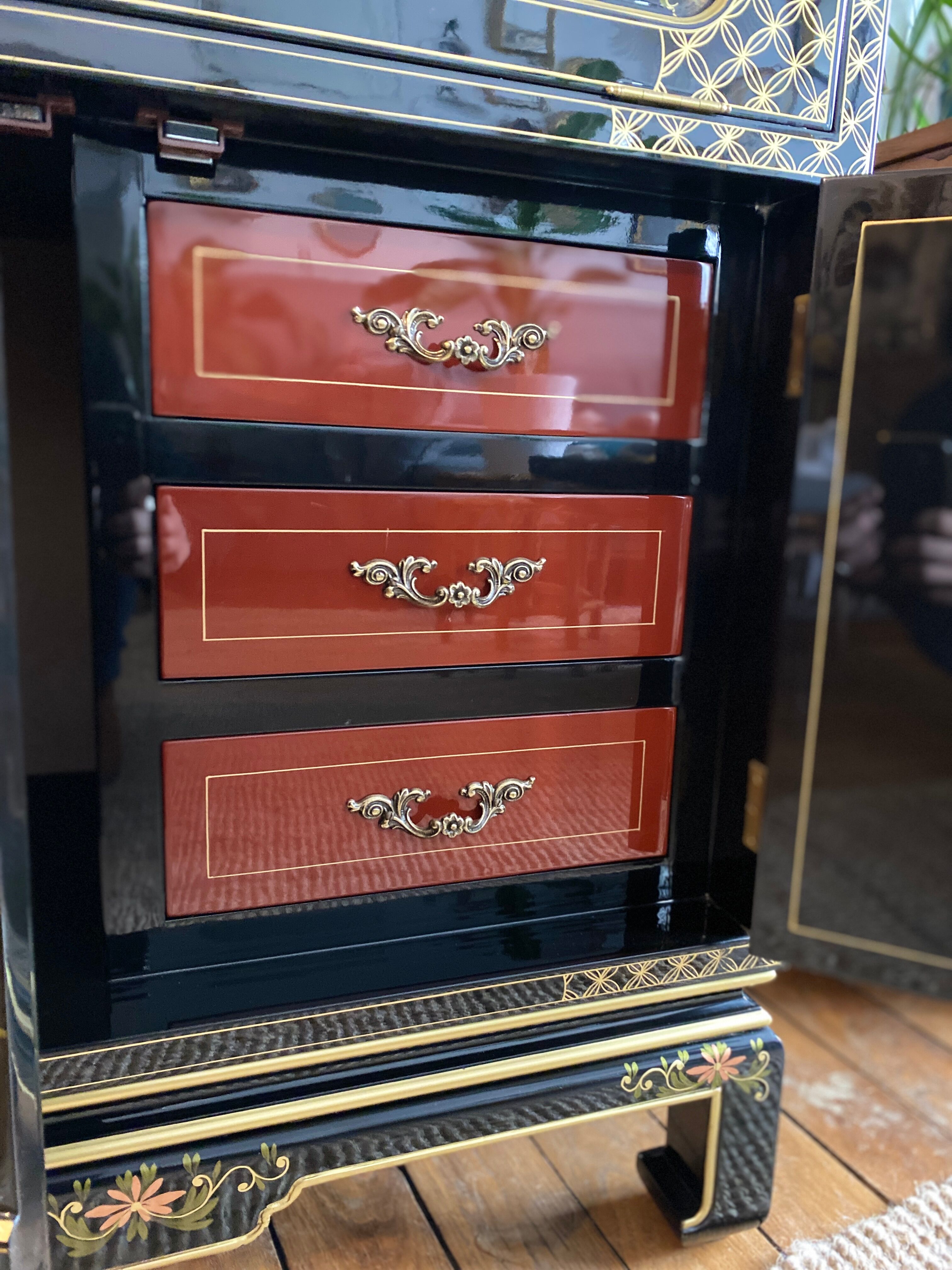 Chinese secretarial cabinet lacquered black Asian
