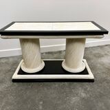 1970s Howard Dilday Organic Rattan Console Table with Black Lacquer Border.