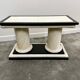 1970s Howard Dilday Organic Rattan Console Table with Black Lacquer Border.