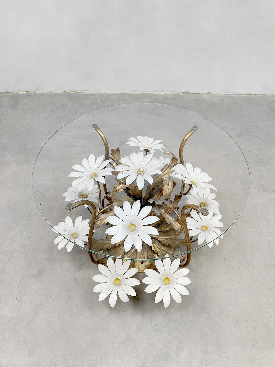 Hollywood Regency 'Flowers' Brass Coffee Table