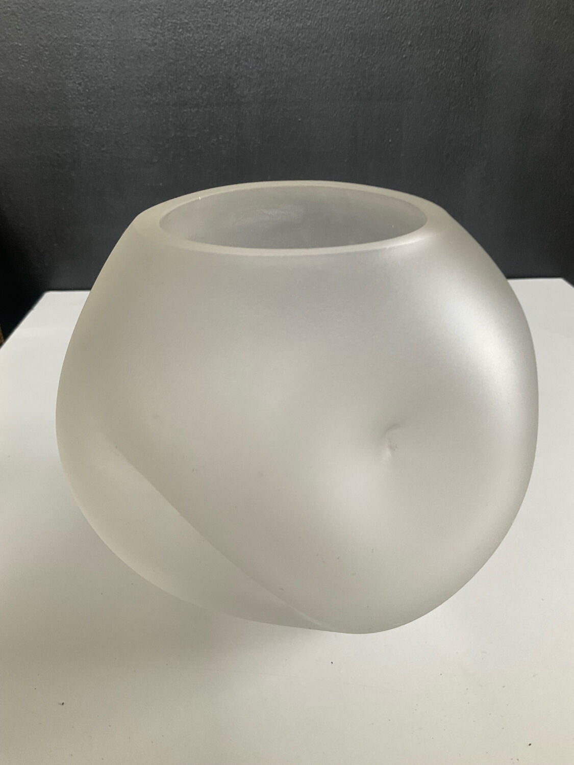 Vintage round irregular frosted glass vase