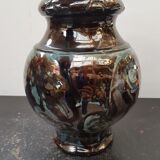 Old Vintage Glossy Varnished Brown & Blue Ceramic Vase