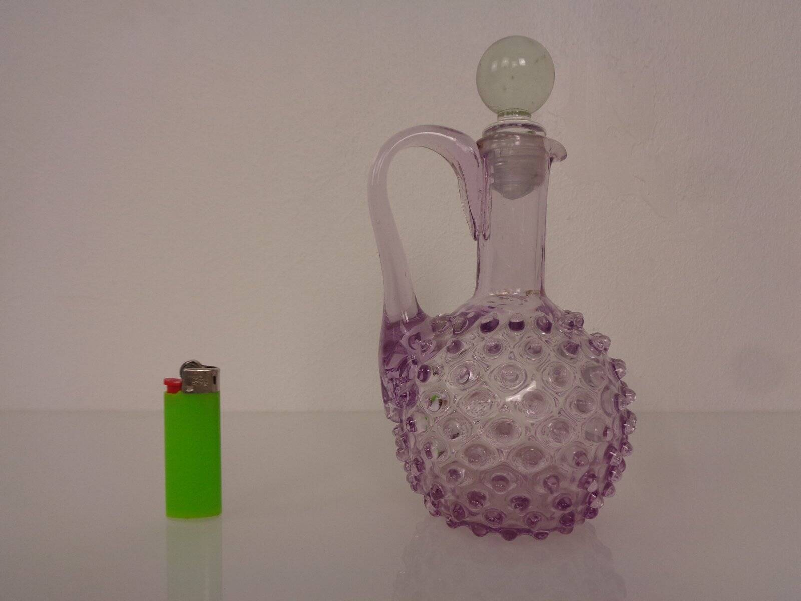 Italian pink bubble glass decanter with stopper, 1960s