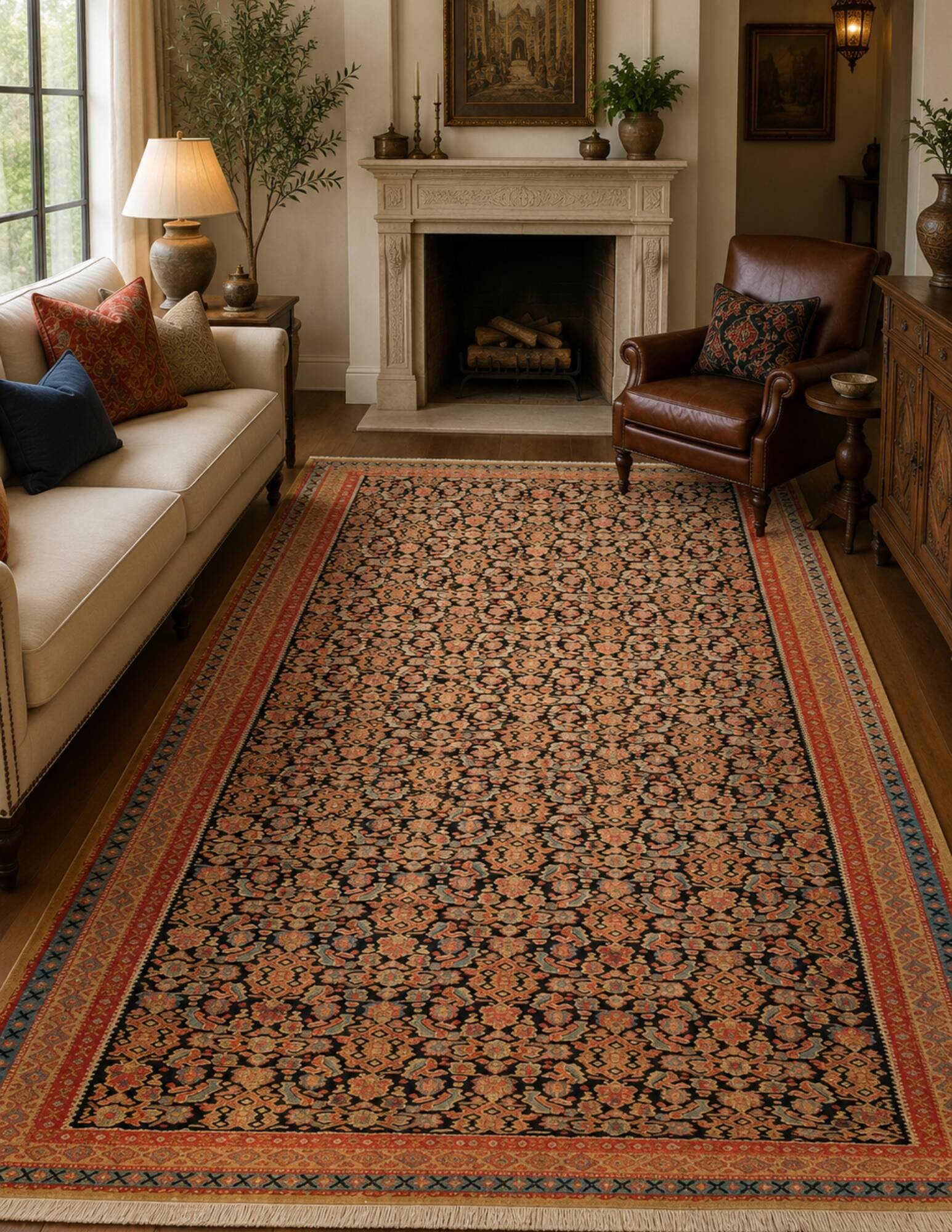 Rare Antique Rust Kilim Rug Floral Geometric Wool Carpet