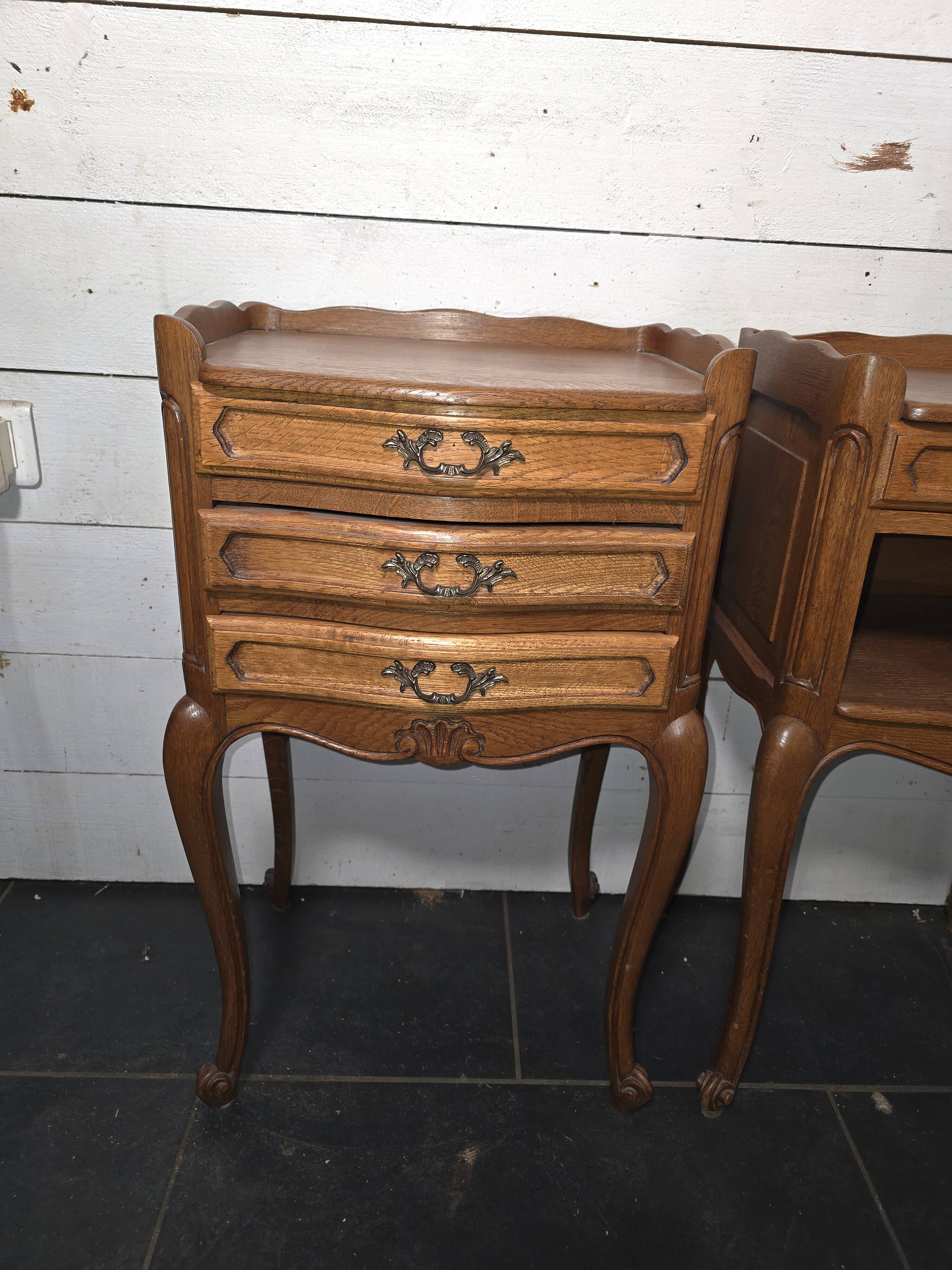 Pair of Louis XV style bedside tables in oak