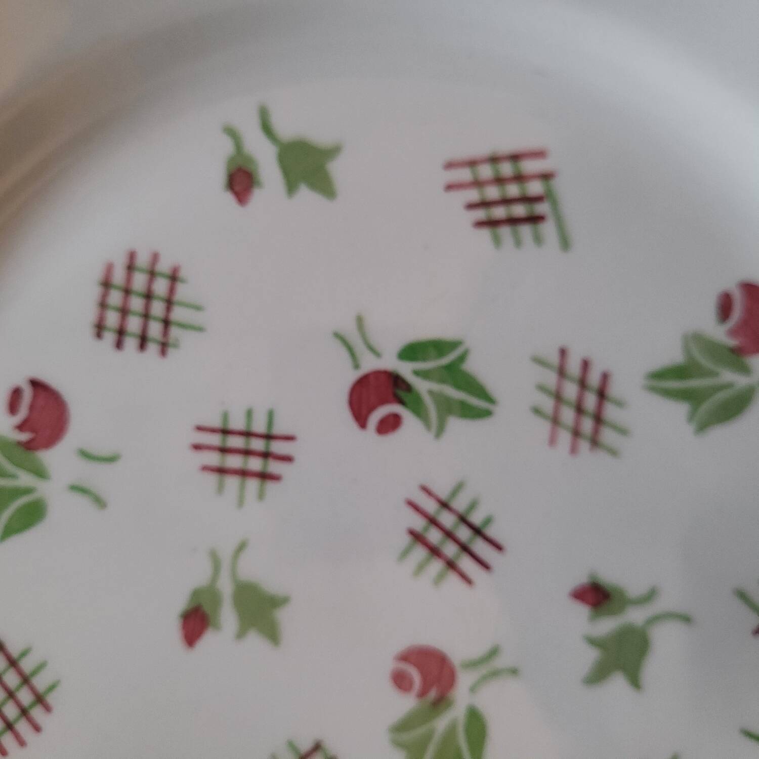 11 dinner plates decorated with stylized roses. 1950s. 11 dinner plates