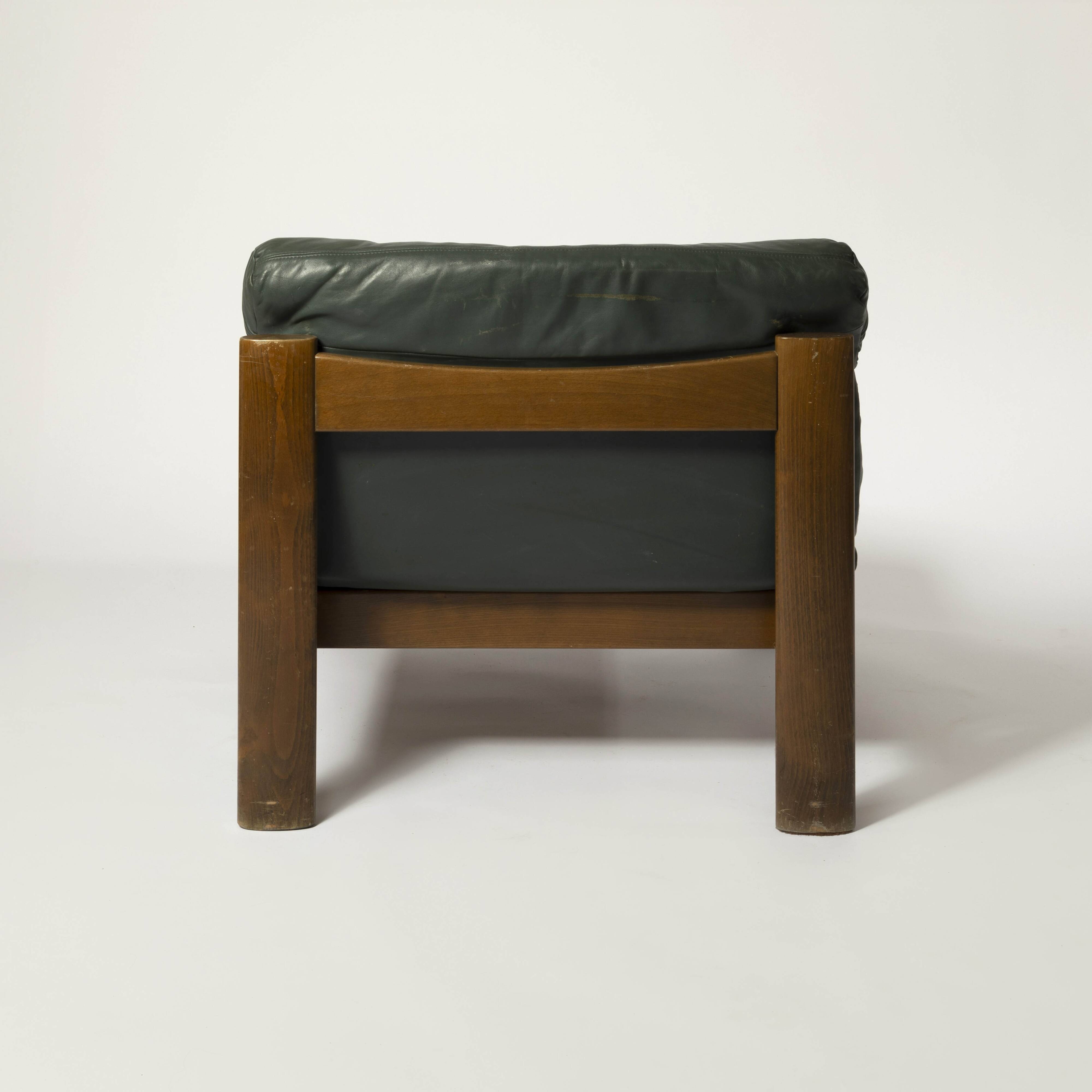 Sling chair in wood and green leather, germany, 1970s