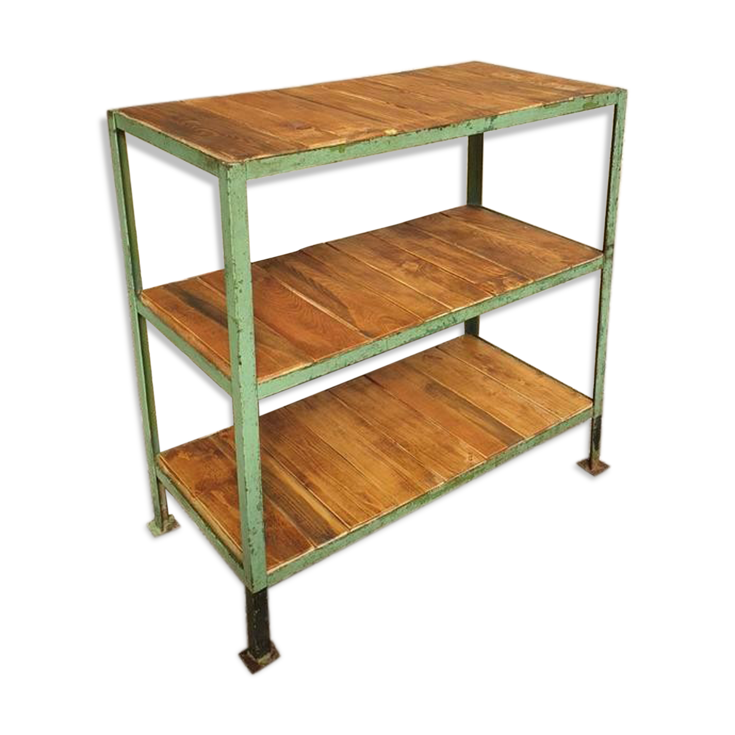 Old shelving green with wood