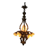 LOUIS XV style chandelier in gilded and patinated bronze with draped women