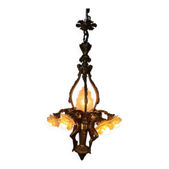 LOUIS XV style chandelier in gilded and patinated bronze with draped women