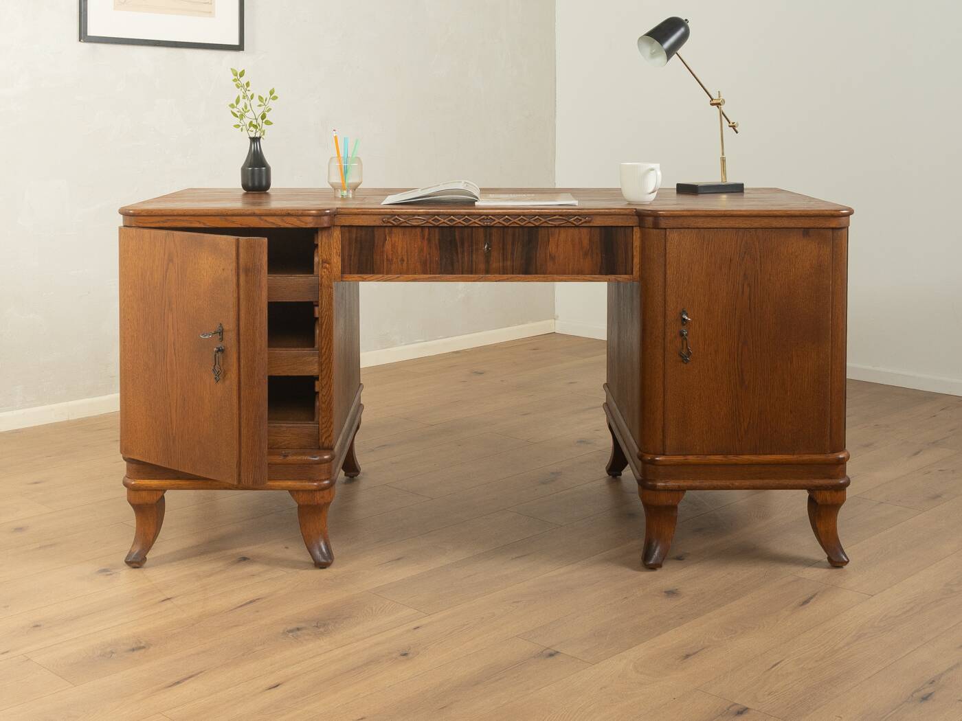 Elegant Art Deco desk with curved legs