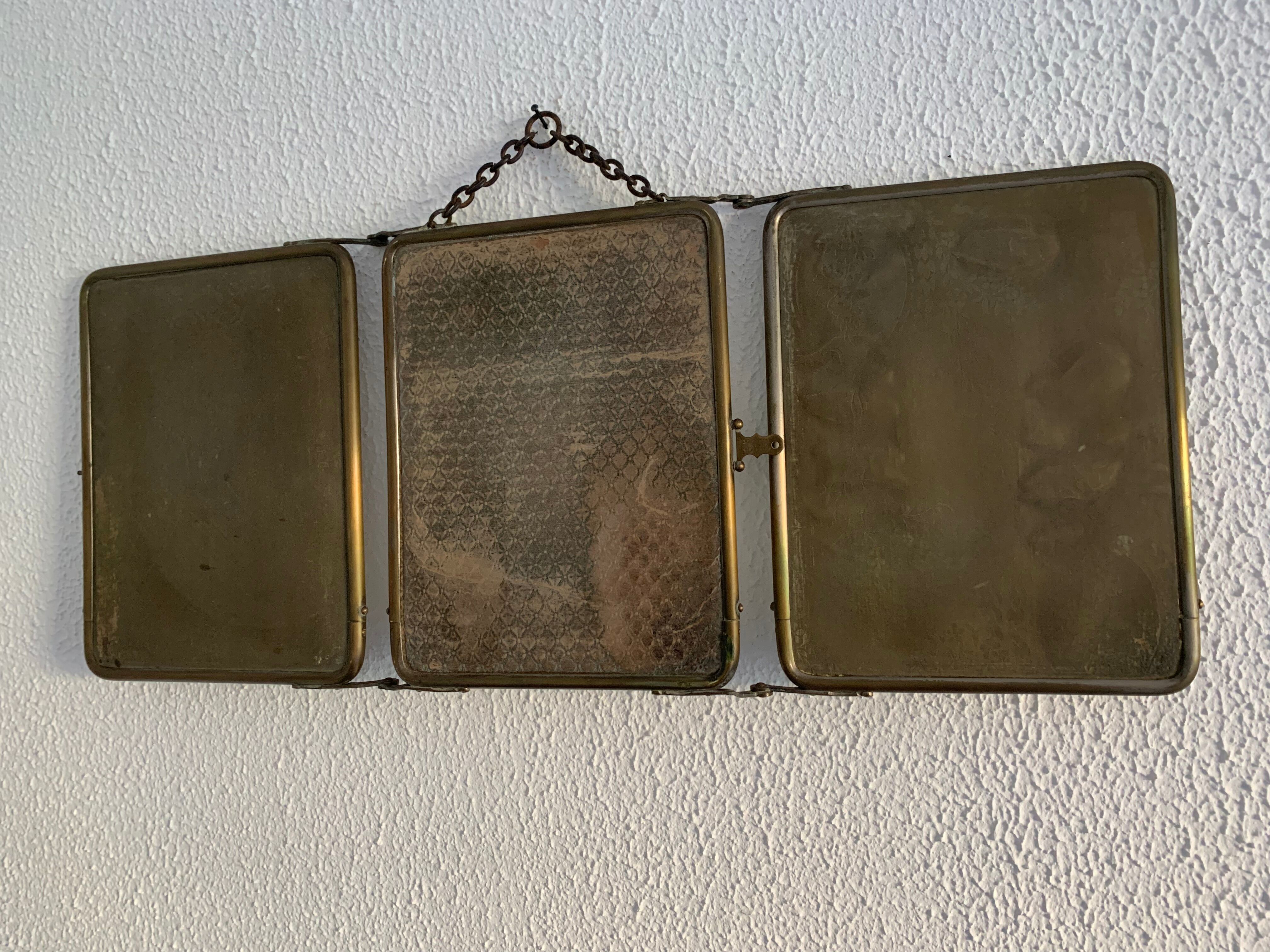 Miroir triptyque barbier Le Solide Paris vintage 1930 - 24 x 59 cm