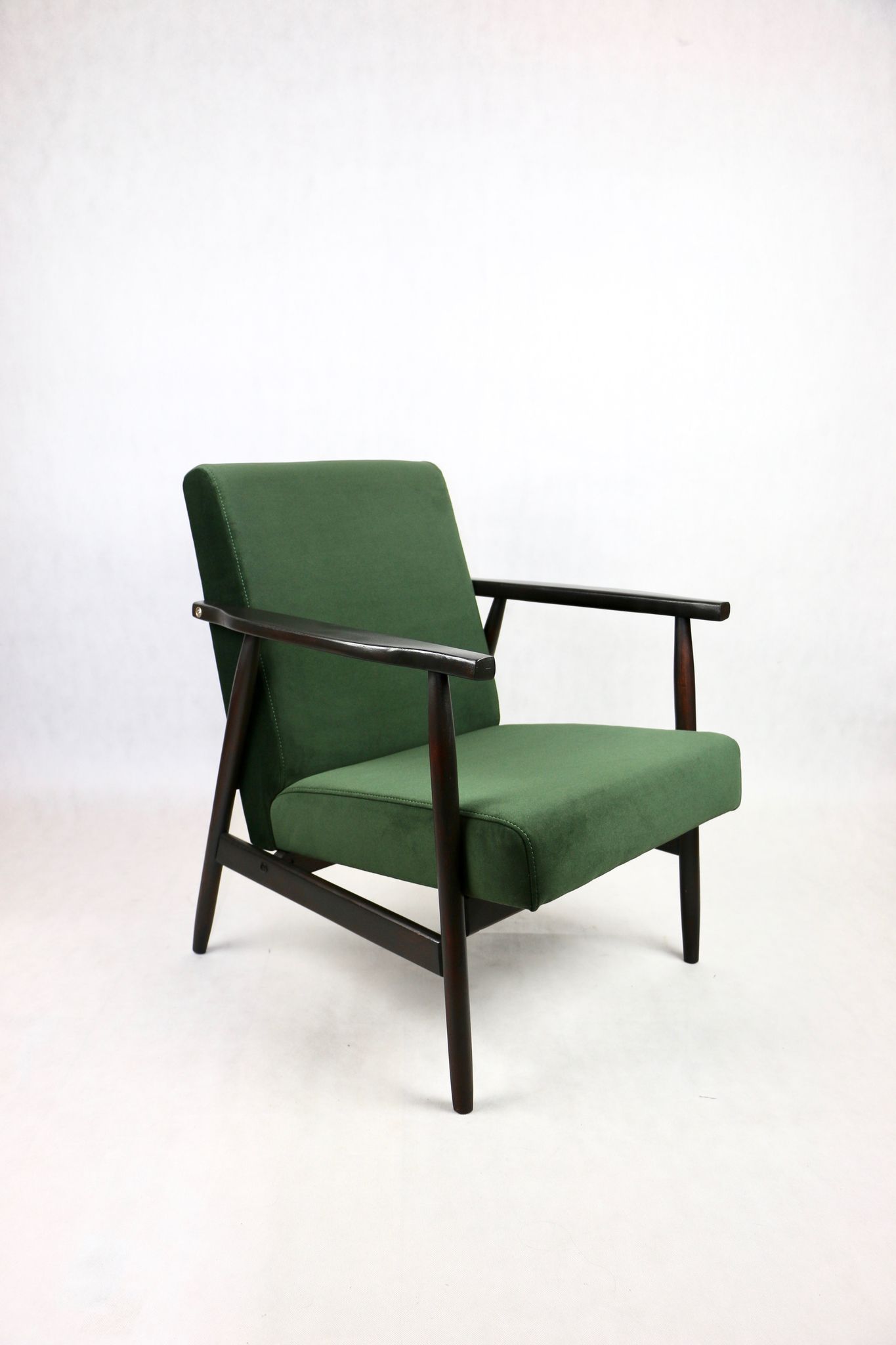 Vintage green olive easy chair, 1970s - dark wood