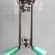 Art Deco chandelier 1930 in leafy wrought iron with 2 green tulip lights