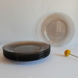 Set of 9 flat plates in smoked glass Arcoroc France 70s vintage