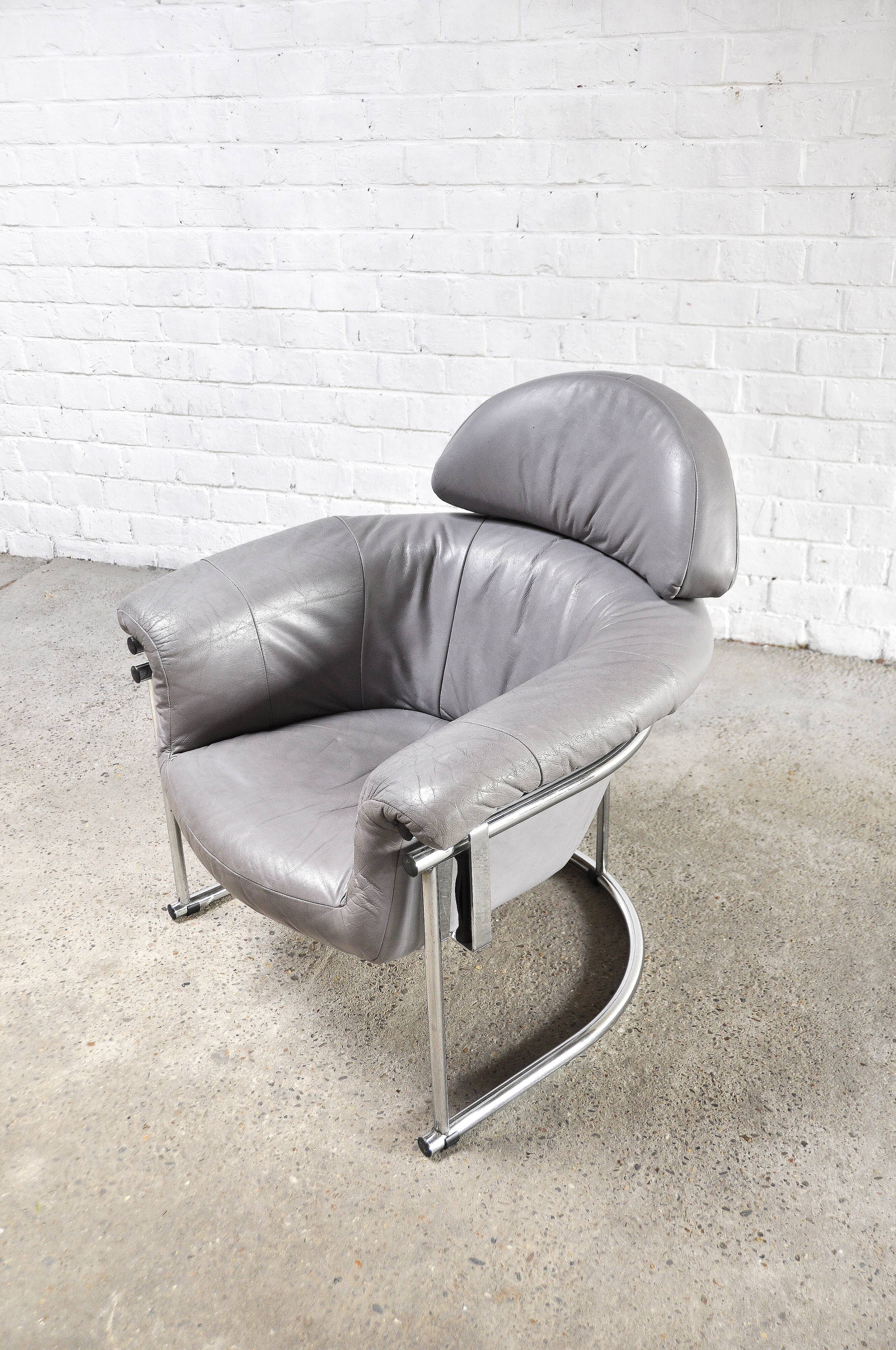Fauteuil en cuir avec cadre tubulaire chromé, années 1980