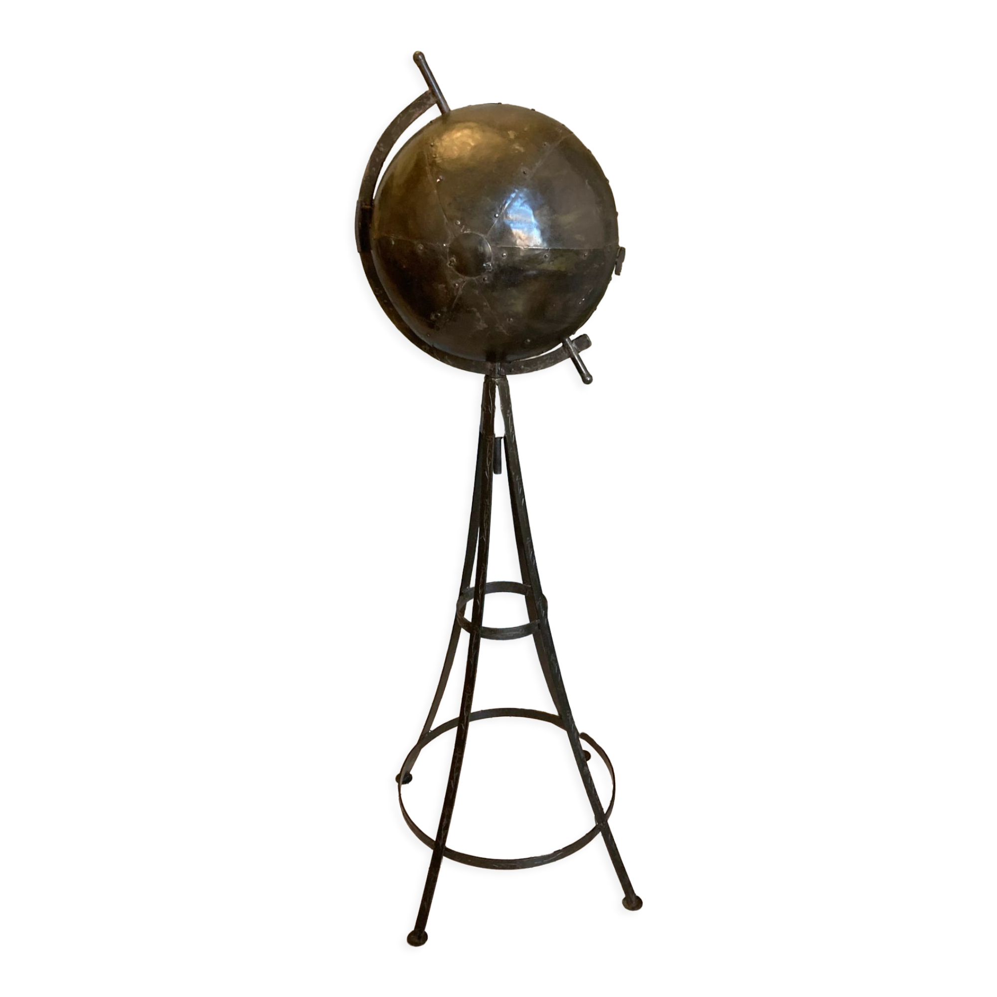 Atypical industrial furniture riveted sphere