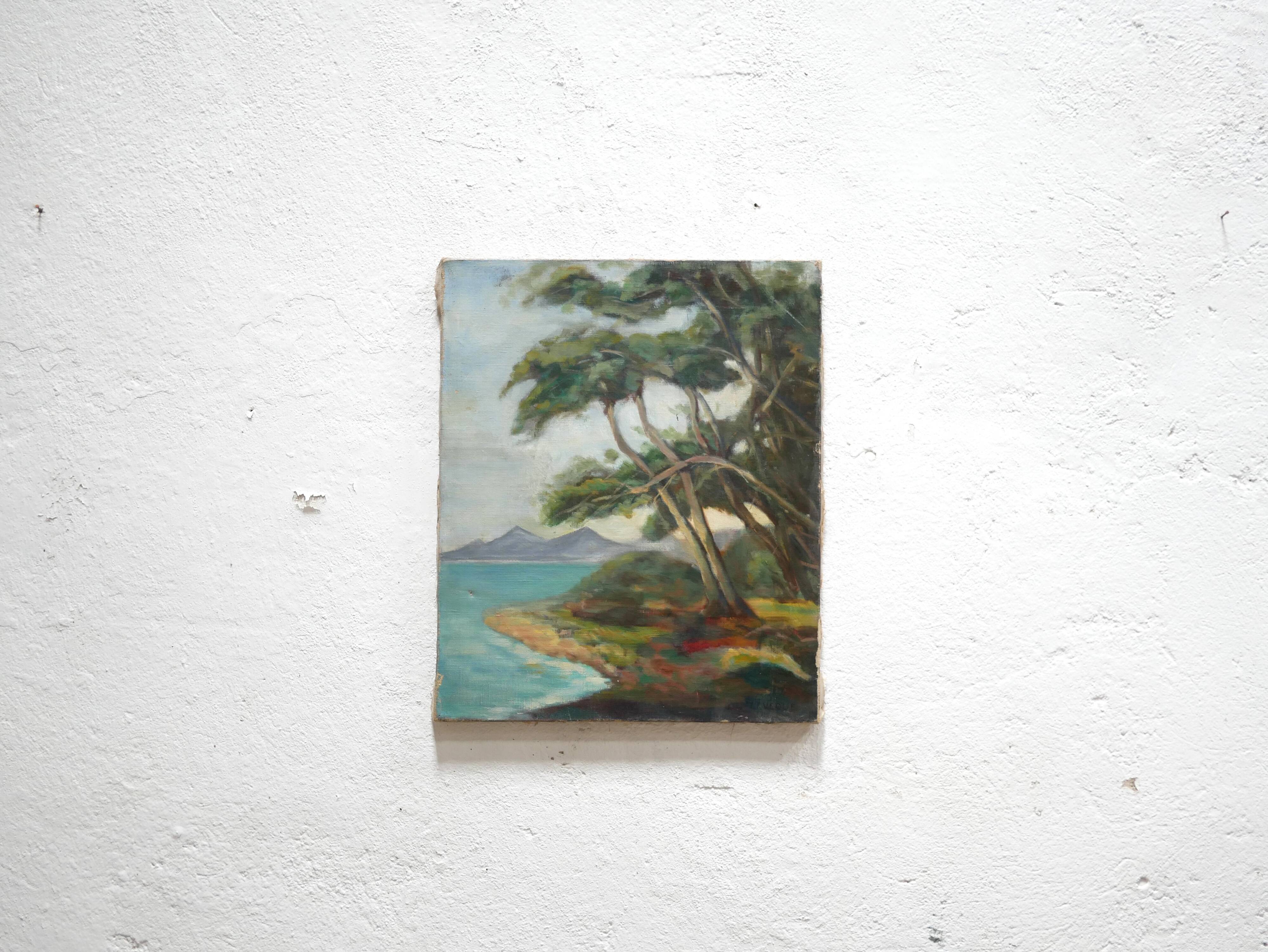 Painting on old canvas signed Lévêque