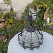 Industrial glass and wrought iron lamp