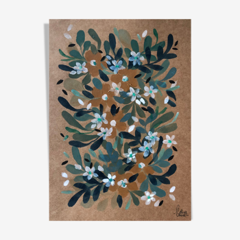 Painting A4 on paper Fleurs joyeuses by Céline Caux