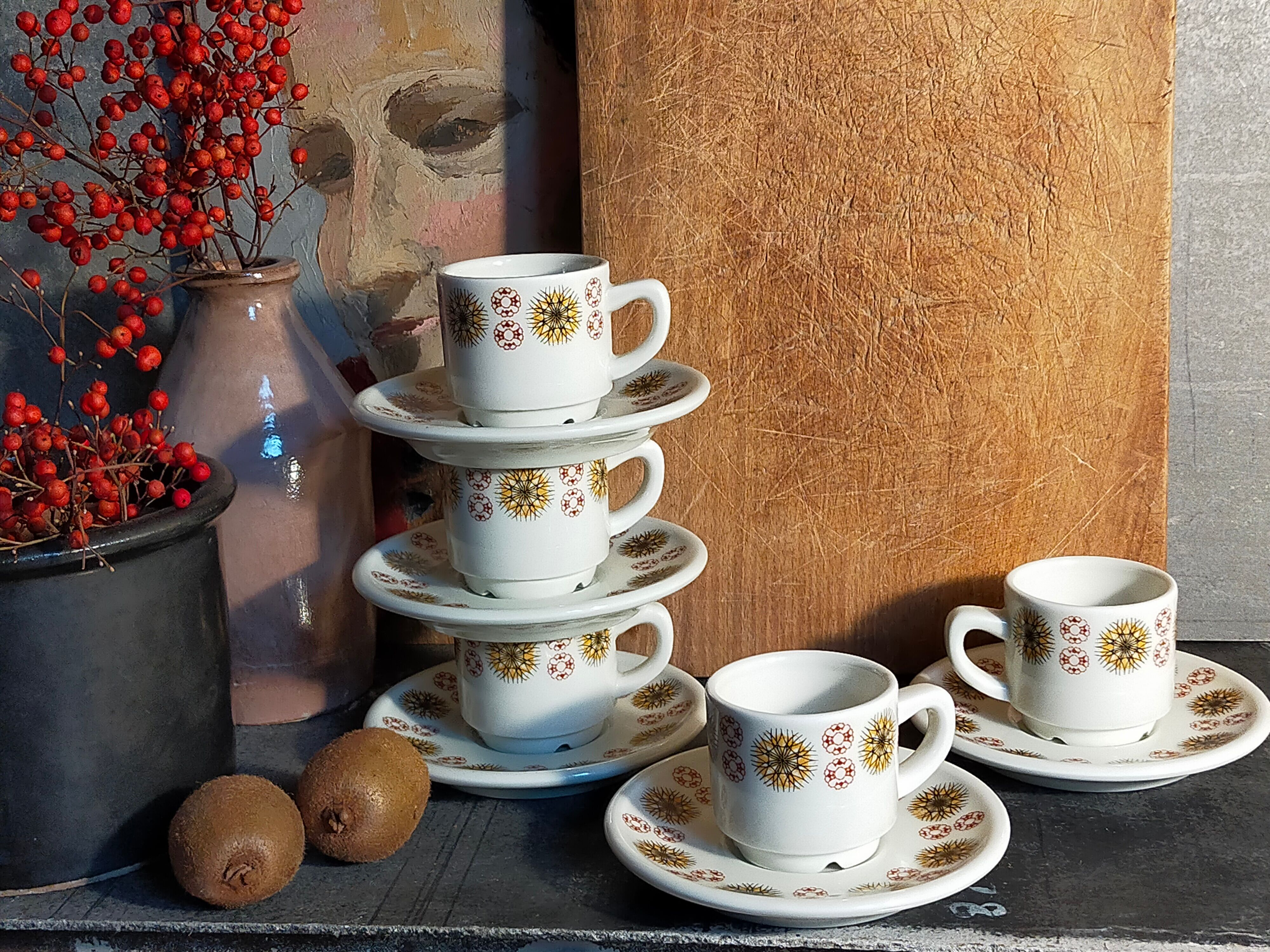 Five vintage Chauvigny porcelain espresso cups
