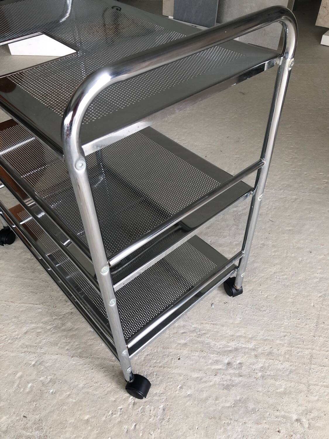 Industrial-style bathroom trolley on casters