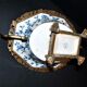 Blue Chinese floral porcelain coupe on a bronze base table centrepiece.