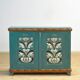 Original antique Swedish cabinet with blue-green folk style painting, dated 1906
