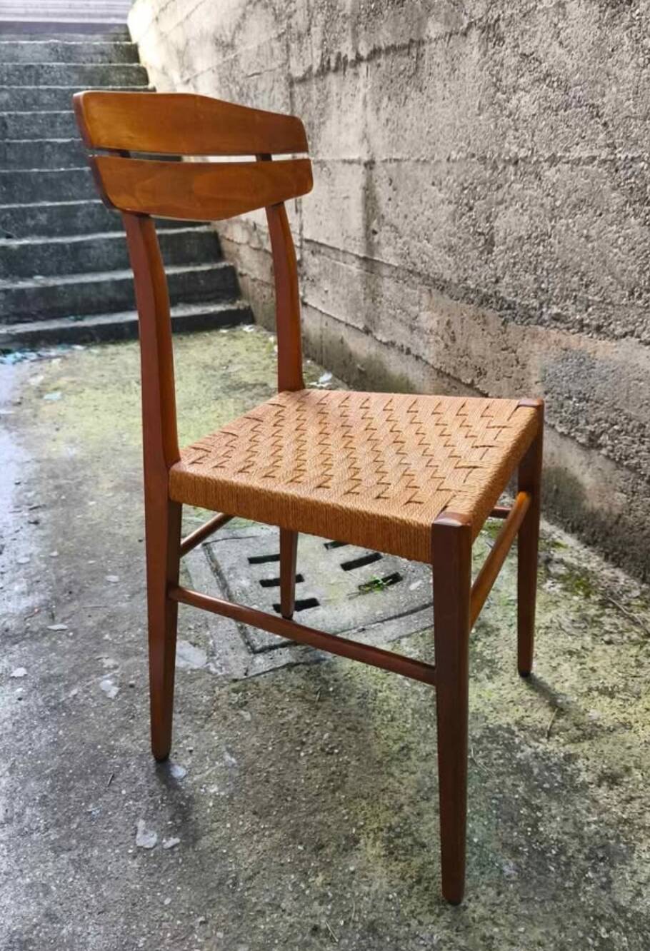 5 chaises paille tressée 60's