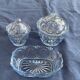 Lot consisting of 3 glassware, lavender blue, two jars with lids and a pocket emptier, vintage