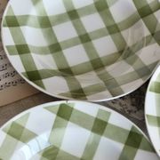 4 vintage deep plates in earthenware Moulin Des Loups model Nappe green