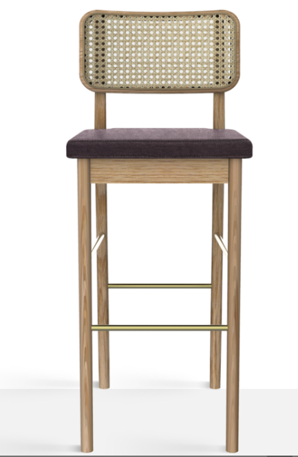 Tabouret haut cannage bois clair cuir
