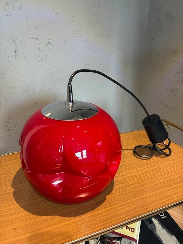 Lampe pendentif rétro rouge vintage – Peill & Putzler années 1970