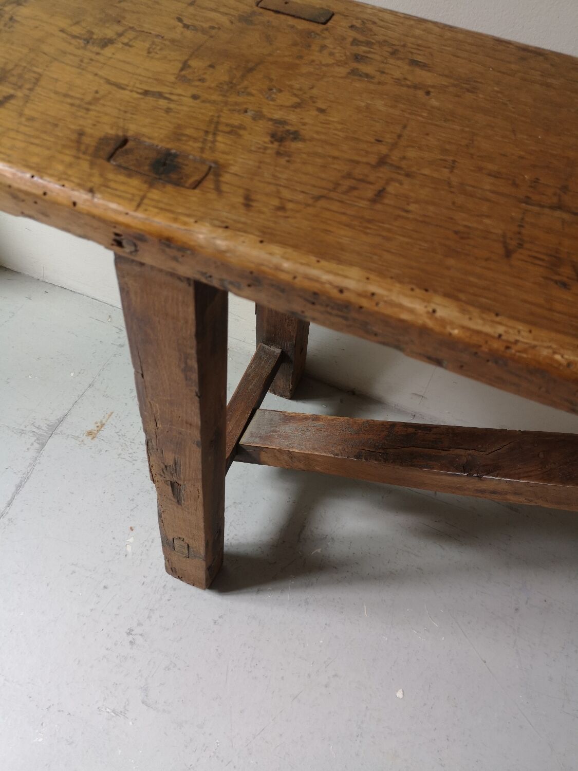 Rustic wooden bench, vintage 1960