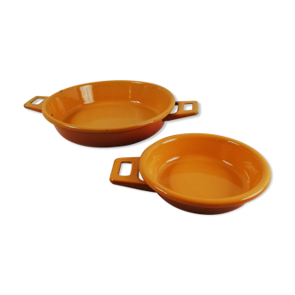 Duo of orange enamelled dishes