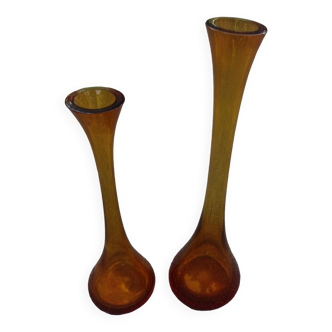 Duo of smoked crystal vases