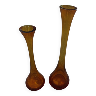 Duo de vases en cristal fumé