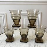 Set of 5 glasses in art deco smoked glass 30s