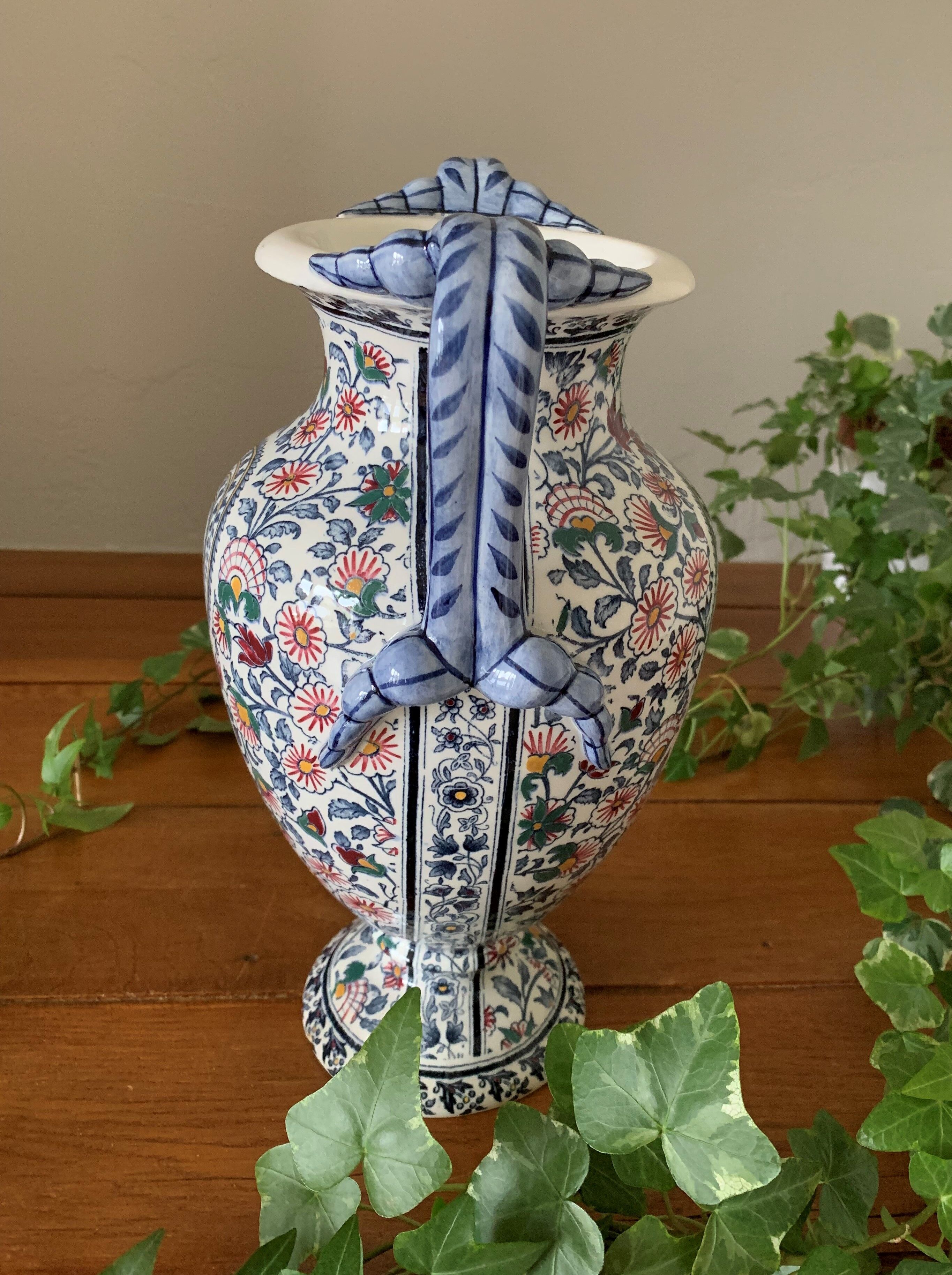 Ancient amphora vase in Gien earthenware – cashmere decoration