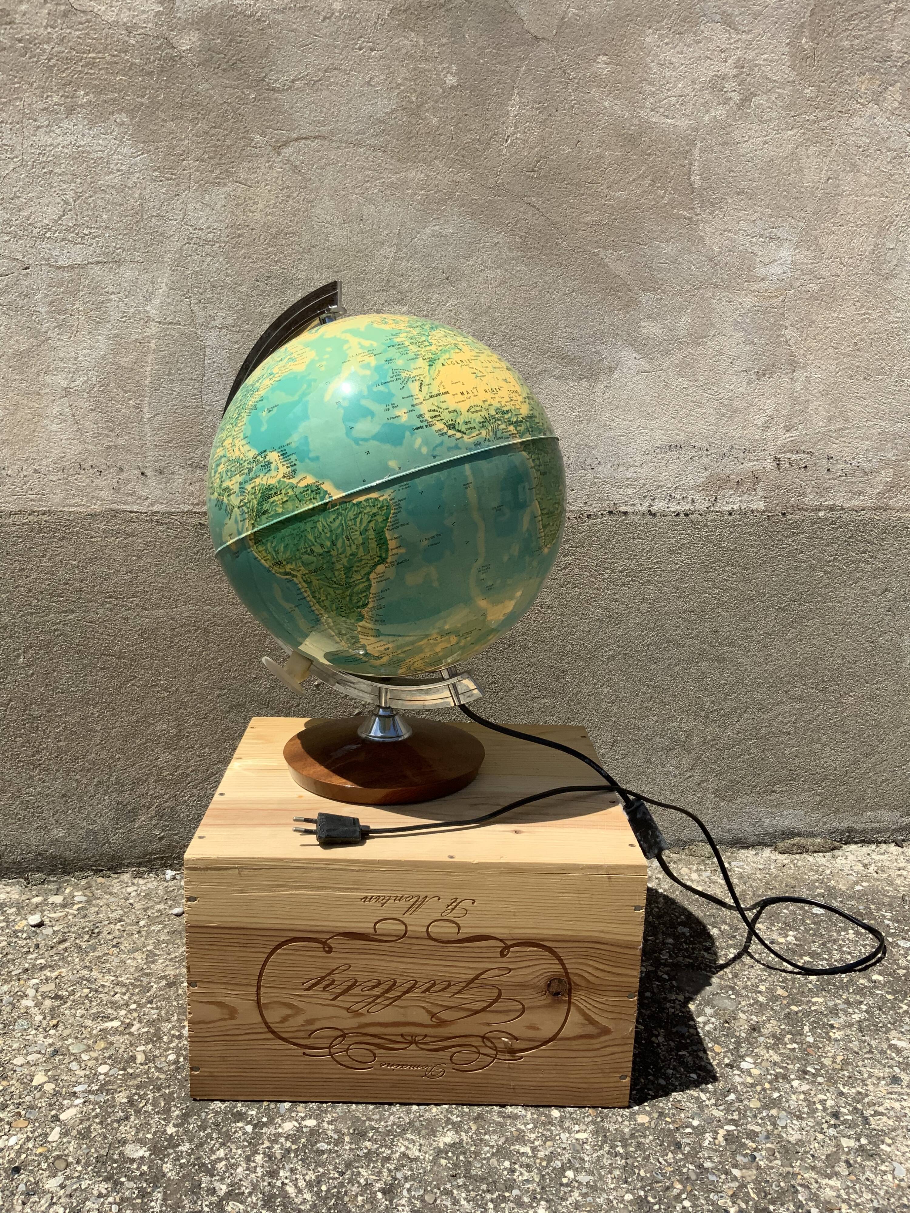 Vintage globe lit wooden foot silver frame deco antique desk