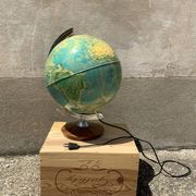 Vintage globe lit wooden foot silver frame deco antique desk