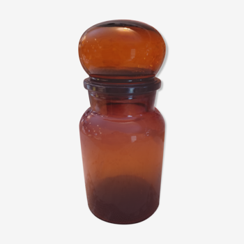 Pot hermétique d'apothicaire en verre brun ambré fumé "Douwe Egberts Container Made in Belgium"