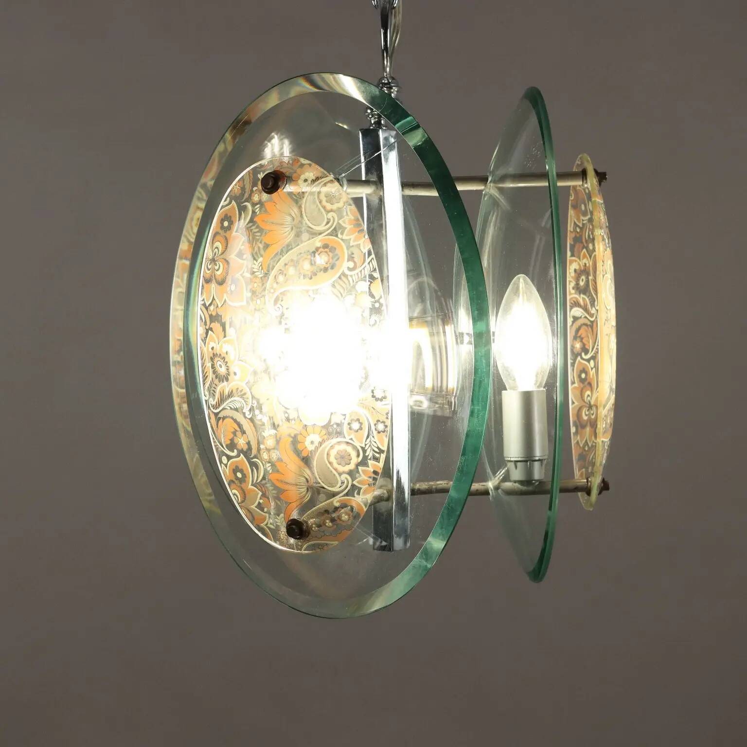Suspension vintage des années 1960 en verre et métal, Italie
