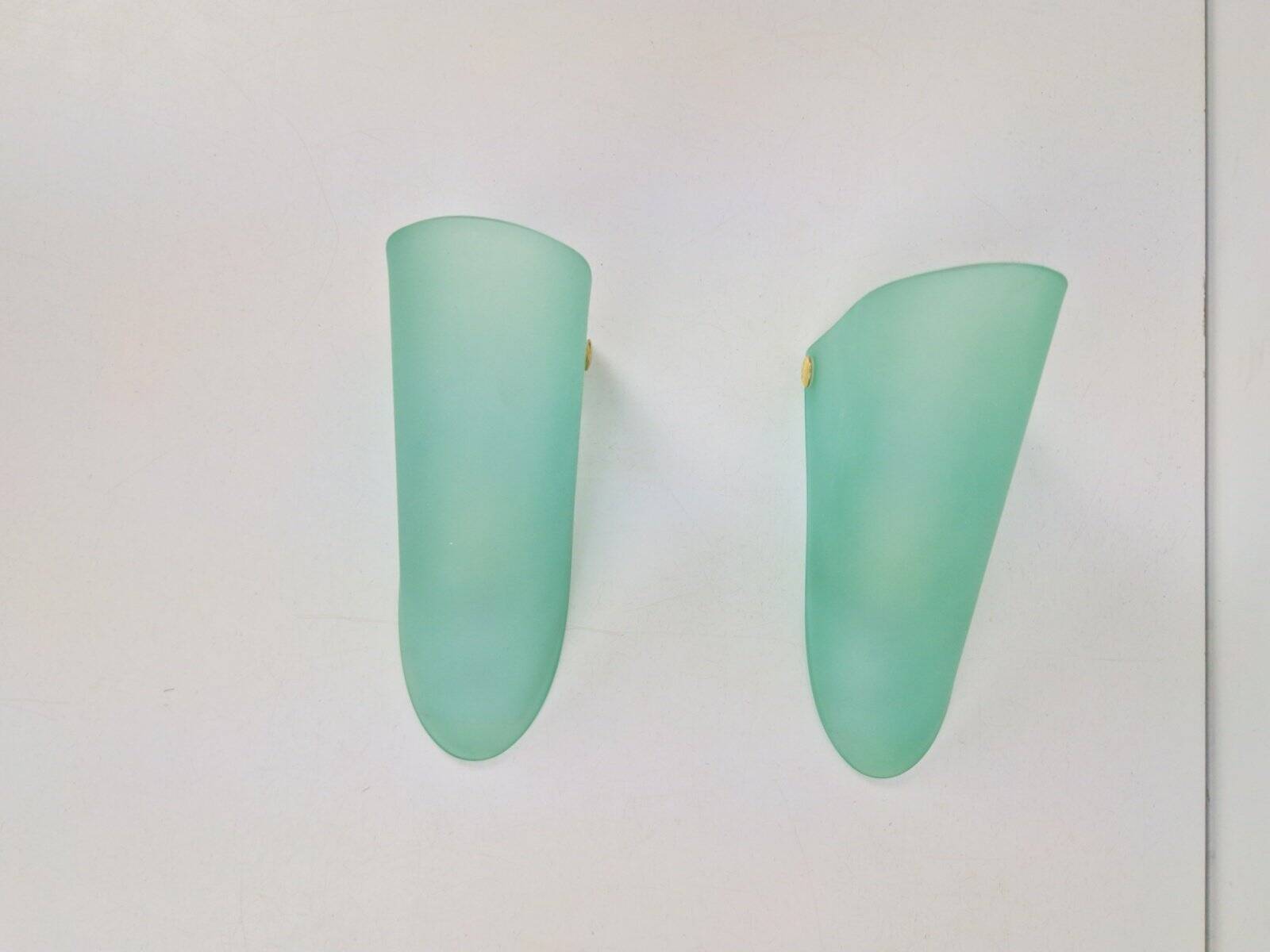 Vintage Triangular Conical Wall Sconces in Green Frosted Glass from Lumal-It, 1990s, Set of 2